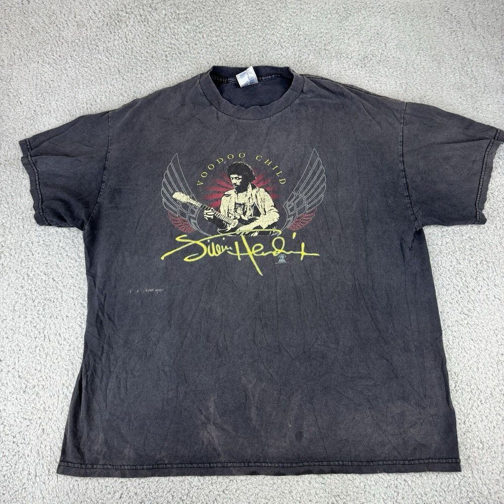 Y2K Jimi Hendrix T‎ Shirt Mens XL Black 2005 Voodoo Child Retro Rock Band Fader